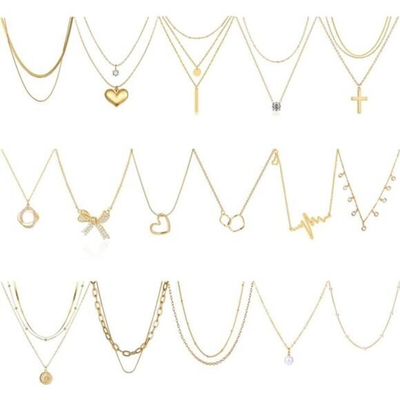 16-Piece Gold Pendant Necklace Set – Minimalist Fashion Jewelry Collection - Picture 1 of 6